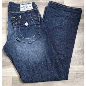 True Religion Dark Wash Billy 34x33 Iconic Horseshoe Flap Pockets Stylish Fit